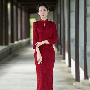 Red Mother-in-law Elegant Cheongsam Autumn New Women's Retro Chinese Style Daily Improved Mother dress