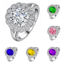 热卖太阳花彩色钻多色绿钻戒指时尚简约椭圆钻花卉百搭大花朵戒指