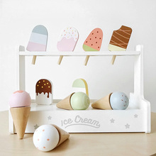 跨境ins风儿童木制仿真过家家冰棍甜筒 冰淇淋 组合套装雪糕玩具