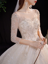 主婚纱2023新款新娘长袖气质拖尾简约大气小个子森系超仙一件代发
