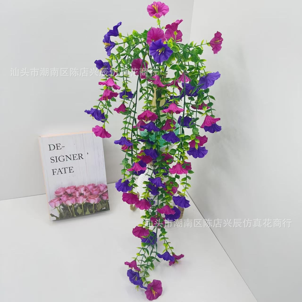 Cross-Border Violet Eucalyptus Morning Glory Silk Flower Wedding Outdoor Courtyard Wall Hanging Rattan Ceiling Artificial Flower Decoration