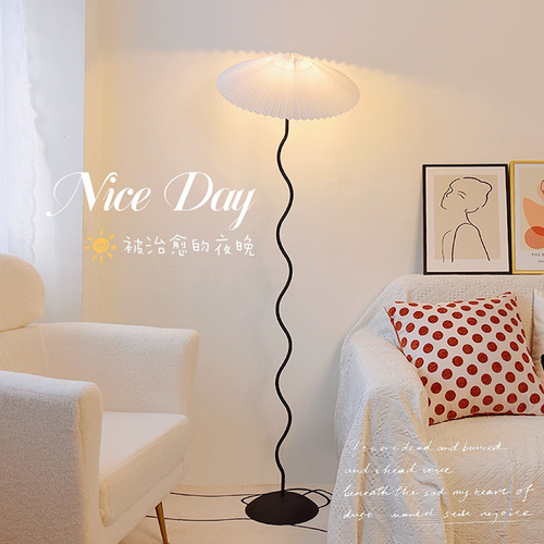 Vintage pleated floor lamp living room bedroom bedside lamp internet celebrity ins style sofa atmosphere ancient vertical table lamp