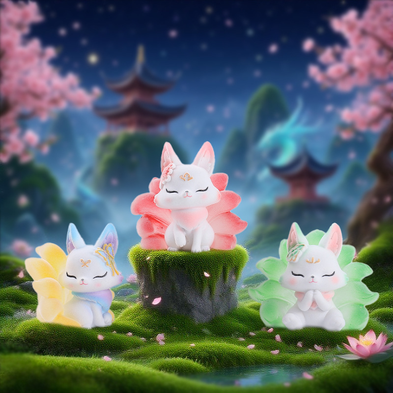 景勝地で人気の山海九尾狐植毛版ブラインドボックス中国風シリーズ置物玄関ホールリビングルーム装飾卸売