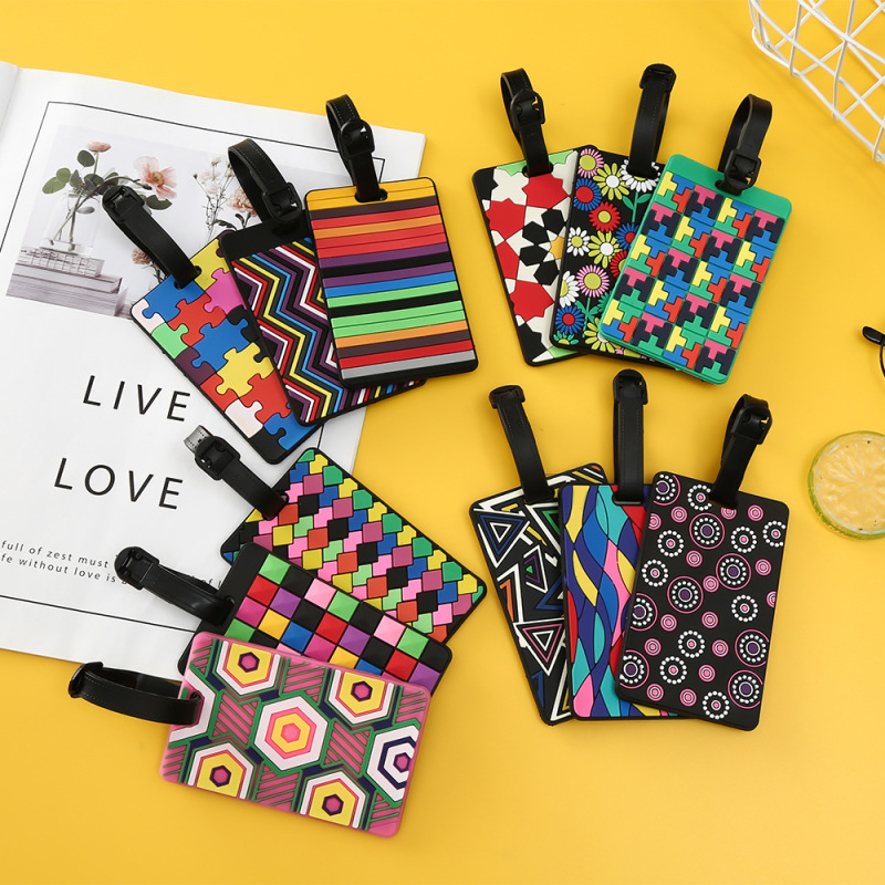 Luggage Tag New Hot-Selling Geometric Pattern Silicone Pvc Soft Rubber Boarding Pass Suitcase Checked Tag Customized