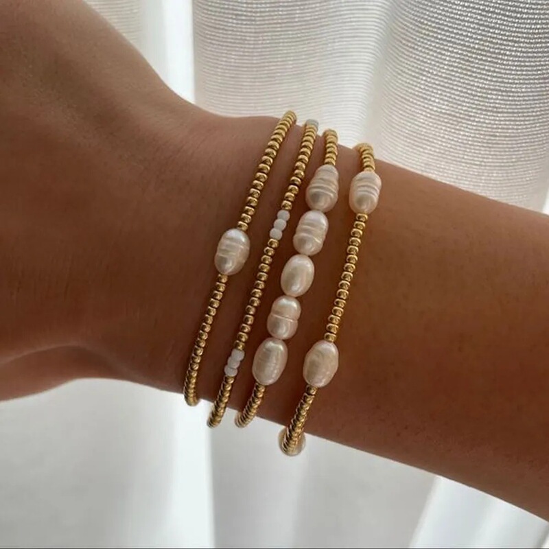 Natural Baroque Pearl Bracelet European and American Ins Niche Imported TOHO Gold Beads Beaded Woven Ebraided Strap Bracelet
