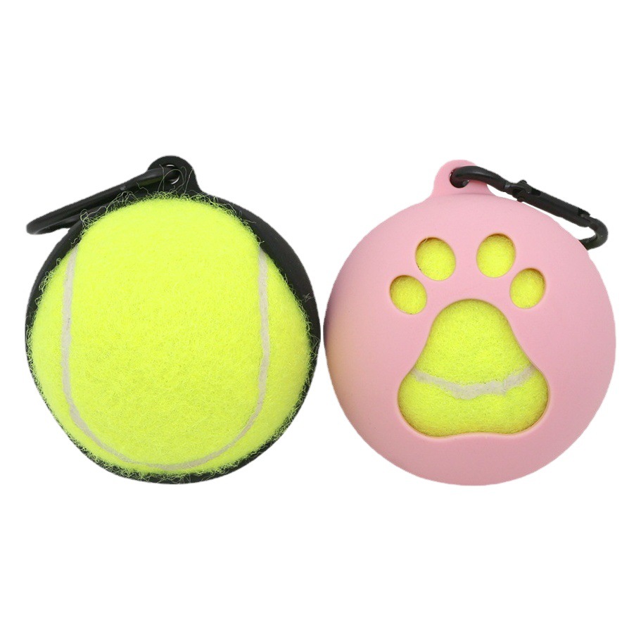2023 nuevo soporte de tenis para mascotas cubierta de tenis titular de pelota de juguete manos libres portátil perro caminando suministros Bola de entrenamiento vaina