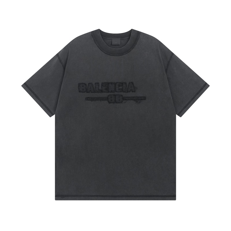 高バージョンパリB家半袖アルファベットロゴ胸前に布刺繍洗水ゆるい運動男女同型tシャツを貼る|undefined