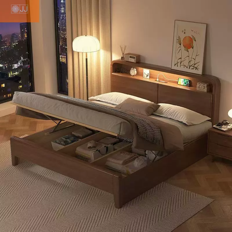 实木床胡桃简约1.35米1.2儿童实木床1.8米1.5m双人床主卧经济婚床