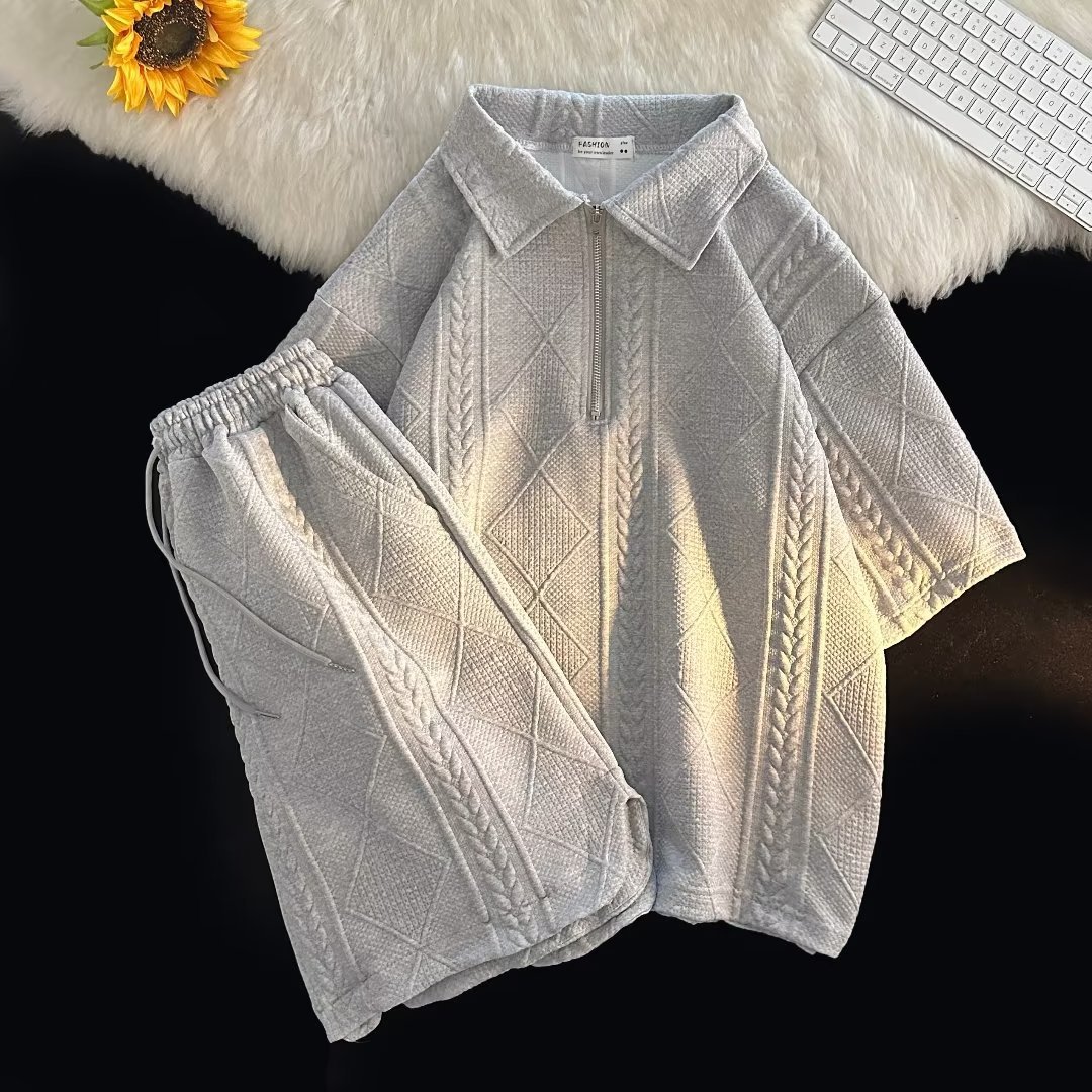 2023 estilo de verano de Hong Kong estilo coreano traje deportivo niños sueltos camiseta estudiante de manga corta simple pantalones recortados de alto sentido