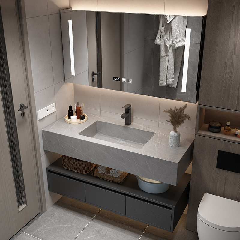 Rock placa integrada cuenca moderna minimalista baño gabinete combinación inteligente espejo gabinete lavabo baño lavabo combinación gabinete