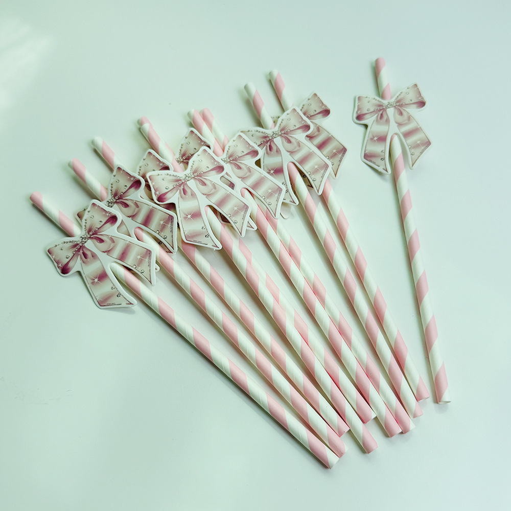 Pajita de papel con lazo creativo transfronterizo decoración de fiesta mesa de postres vestido de cumpleaños botella de pudín complemento de pastel