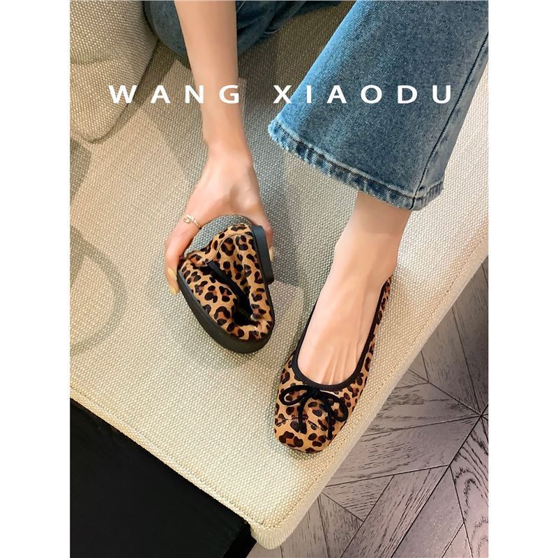 【王小毒】豹纹芭蕾●平底芭蕾鞋女蝴蝶结圆头柔软复古浅口单鞋|undefined