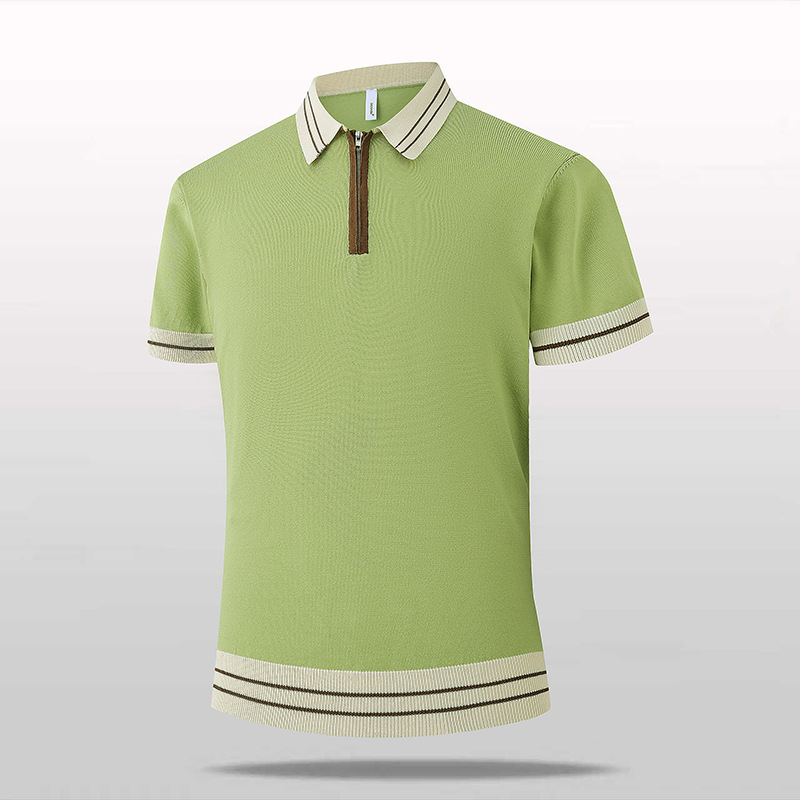 Polo camiseta de punto camiseta de manga corta hombre solapa media cremallera color viejo dinero viento camiseta de seda de hielo fábrica transfronteriza verano al por mayor
