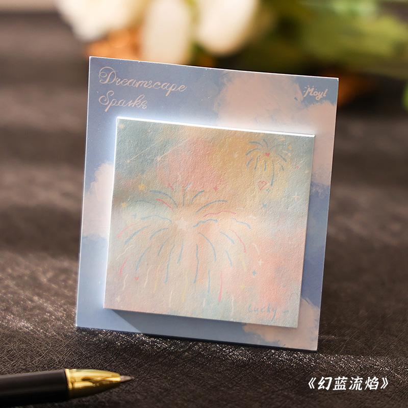 Bloc de notas adhesivas con diseño de pintura al óleo, alto valor estético, estilo simple, para estudiantes, adhesivo fuerte, bloc de notas con paisajes.