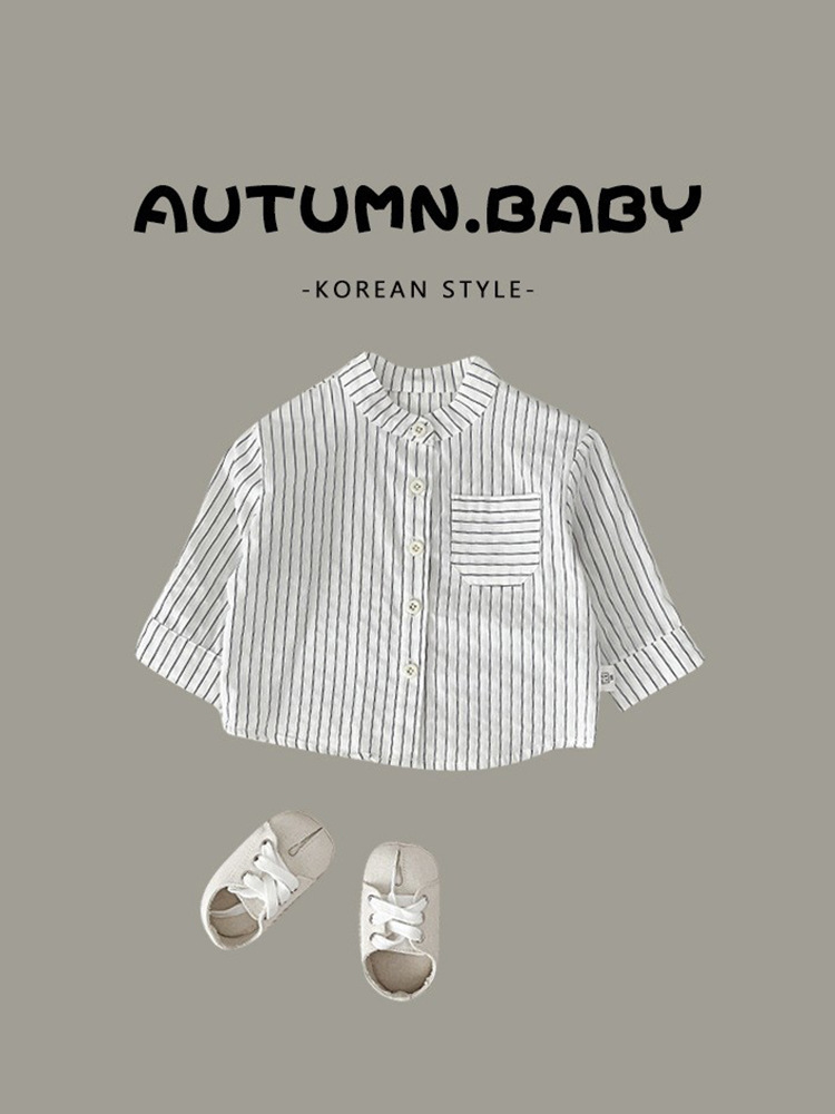 Camisa para niños 2024 primavera y otoño abrigo infantil bebé camisa de manga larga estilo coreano bebé rayas ropa a juego