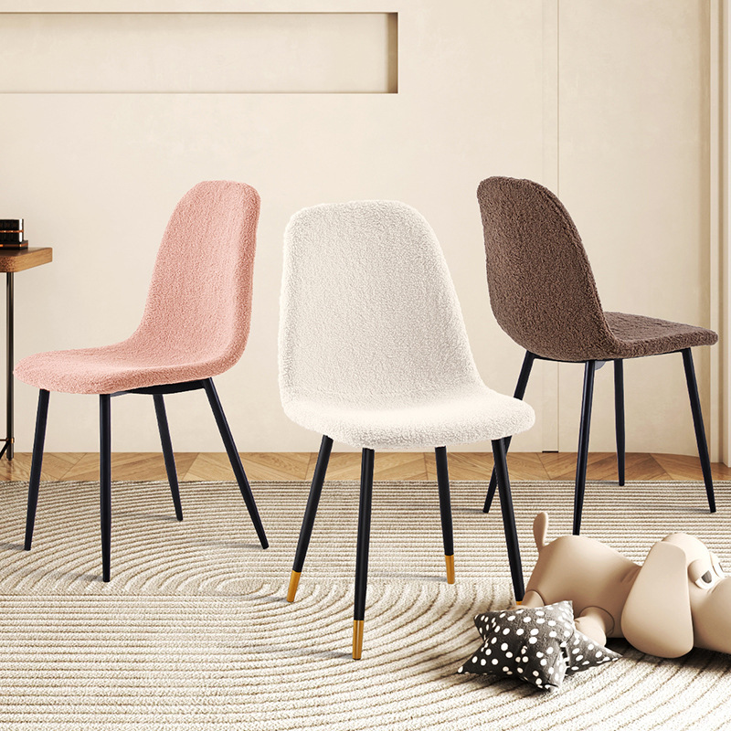 Household Living Room Dining Chair Light Luxury Minimalist Lamb Fleece Dressing Chair Italian Style Backrest Leisure Chair Lamb Fleece Spoon Chair