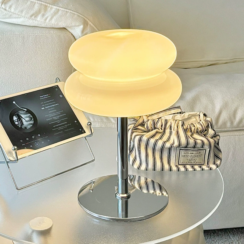 Glass Table Lamp, Sandwich Shade, USB or Plug, Button/Three-Color Lighting, Ambient Bedside Light