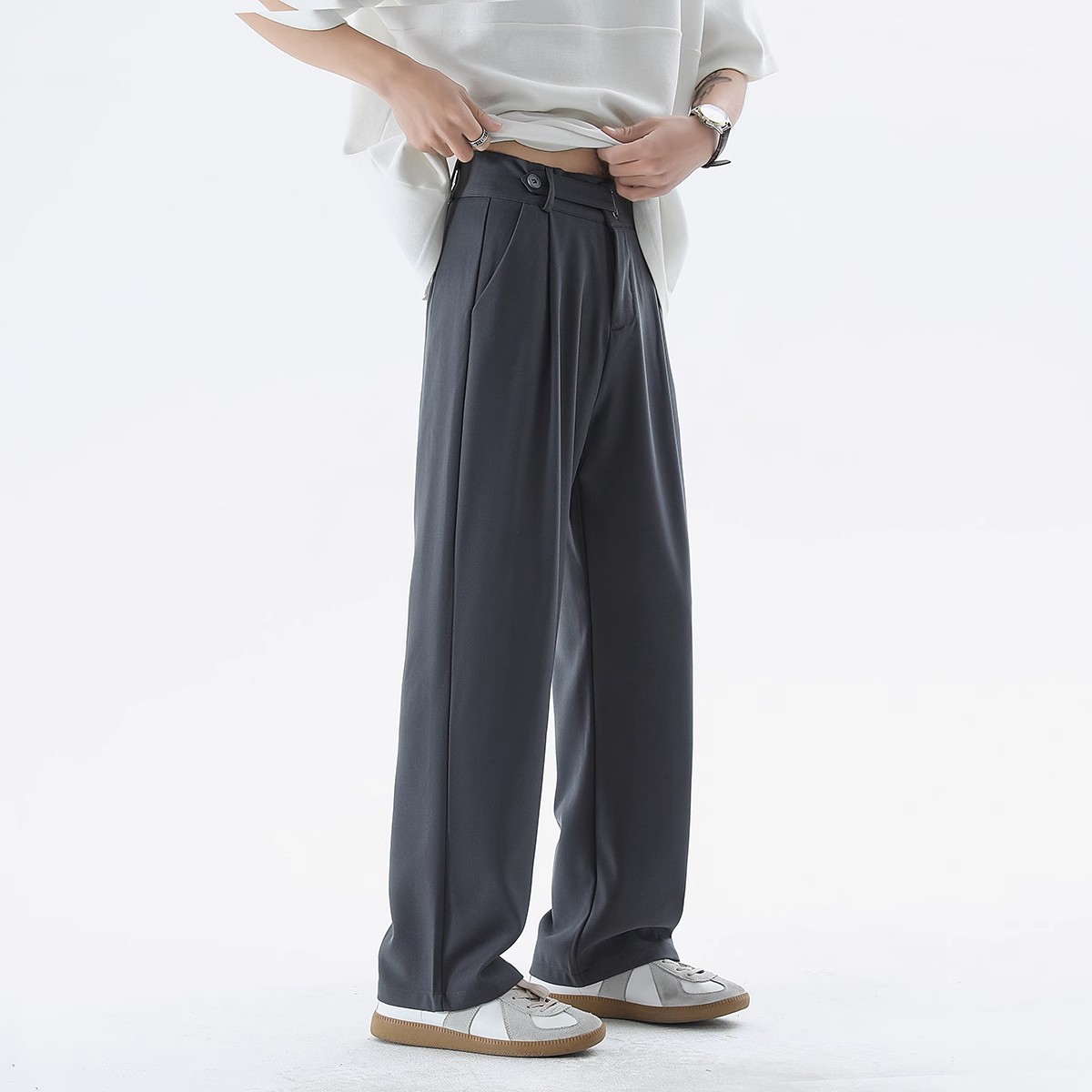 Pantalones de primavera y otoño pantalones de cintura alta sueltos piernas anchas delgadas pantalones rectos hombres fábrica transfronteriza al por mayor de seda de leche