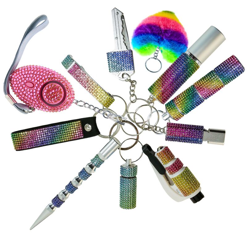 2025 New Amazon Cross-Border Hot Style Diamond-Encrusted Self-Defense Multi-Functional Key Pendant 11-Piece Keychain Set 2025 New Amazon Cross-Border Hot Style Diamond-Encrusted Self-Defense Multi-Functional Key Pendant 11-Piece Keychain Set