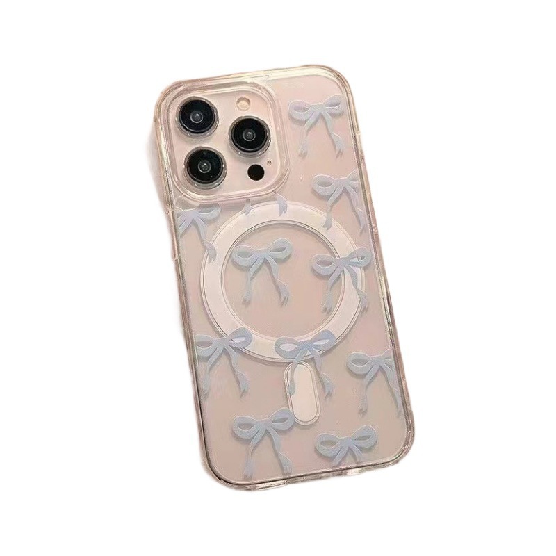 Nuevo caso de Apple 17promax 16plus azul rosa arco magnético cubierta de teléfono transparente image 5