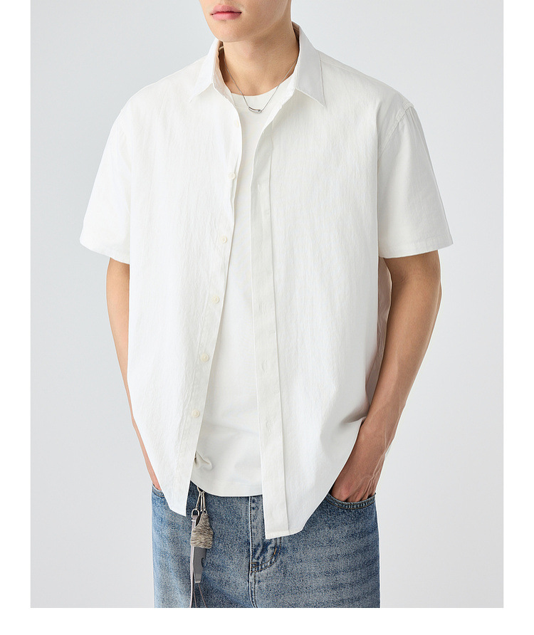 Áo sơ mi nam ngắn tay cotton trơn phong cách mới — Màu đen chi tiết 41