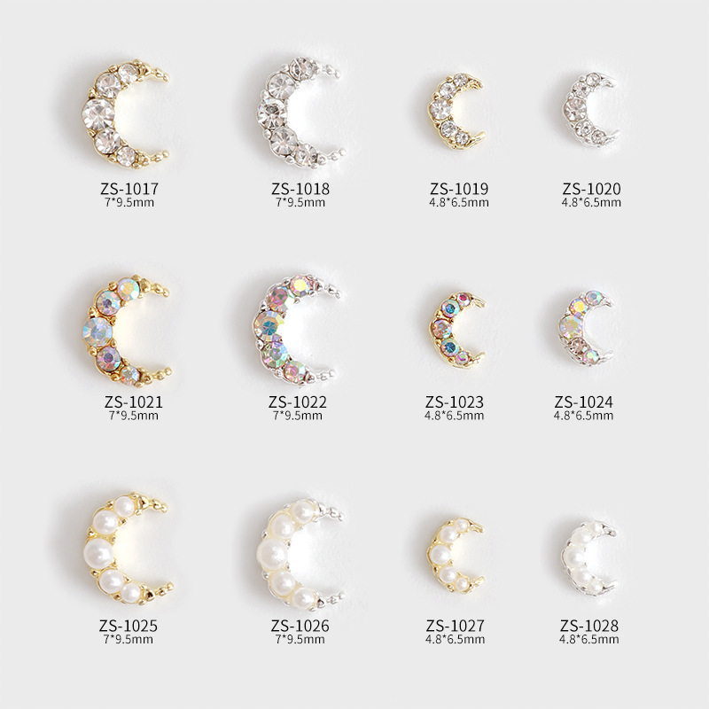 Japanese Nail Art Alloy Moon Jewelry Sailor Warrior Pearl Gold and Silver Rhinestone Nail Decoration Drill ZS-1017