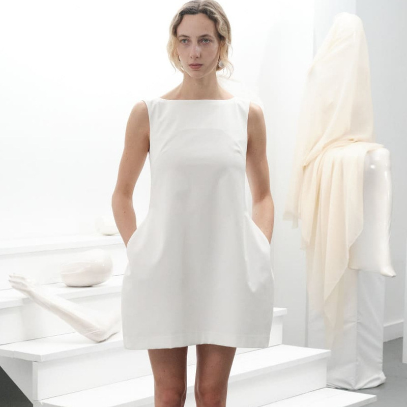 Spot Korean Am*Ment* 25 Spring New Classic Elegant Waist Sleeveless A-Line Short Dress for Women