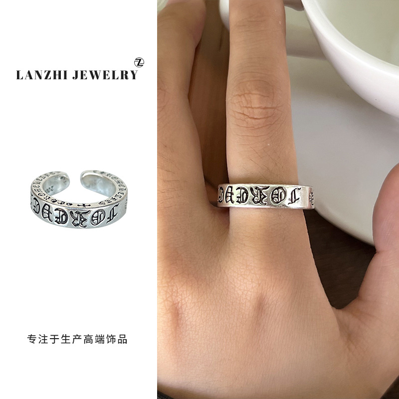 Lan Zhi 925 anillo de plata esterlina personalidad punk exagerado diseño joyería hip hop anillo abierto no desvanecimiento nicho
