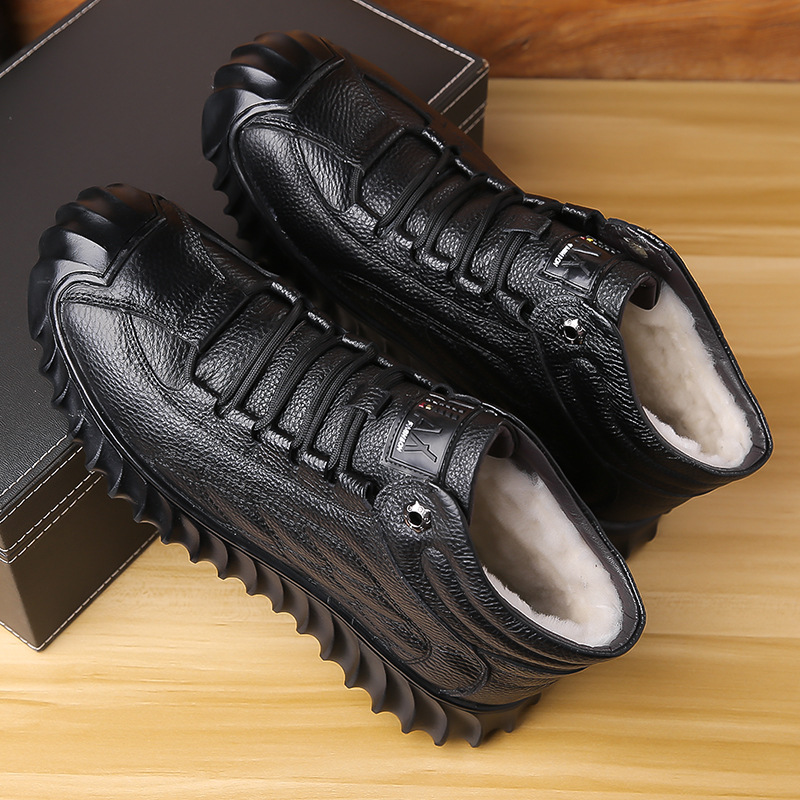 Winter Large Size 48 Shoes Men's Fleece-Lined Boots High-Top Casual Genuine Leather Warm Shoes Comfortable For Men_vogvips.com