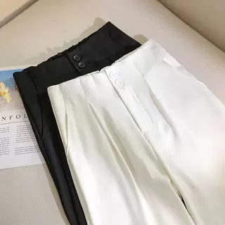 白色阔腿裤女高腰2025夏季新款直筒显瘦雪纺休闲裤垂感拖地西装裤