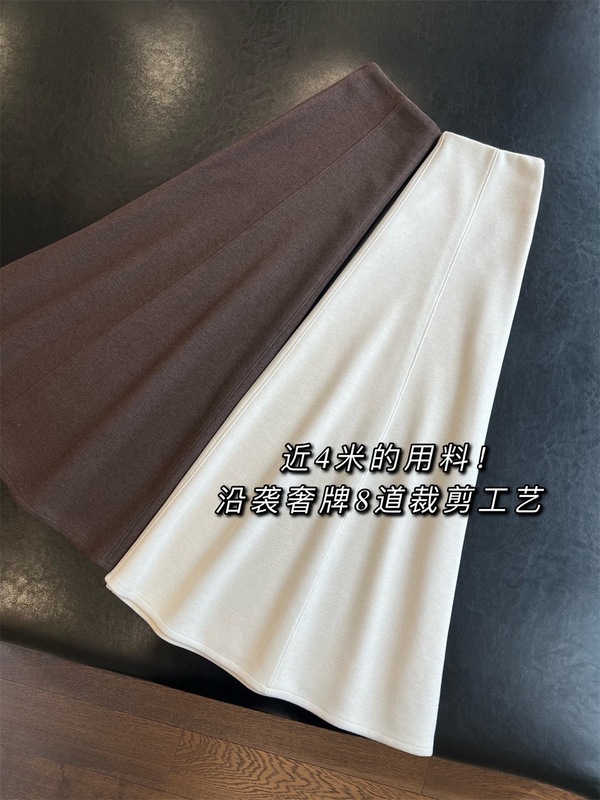 重工八片裙~法式真丝羊绒醋酸松紧高腰毛呢显瘦伞裙女秋冬|undefined