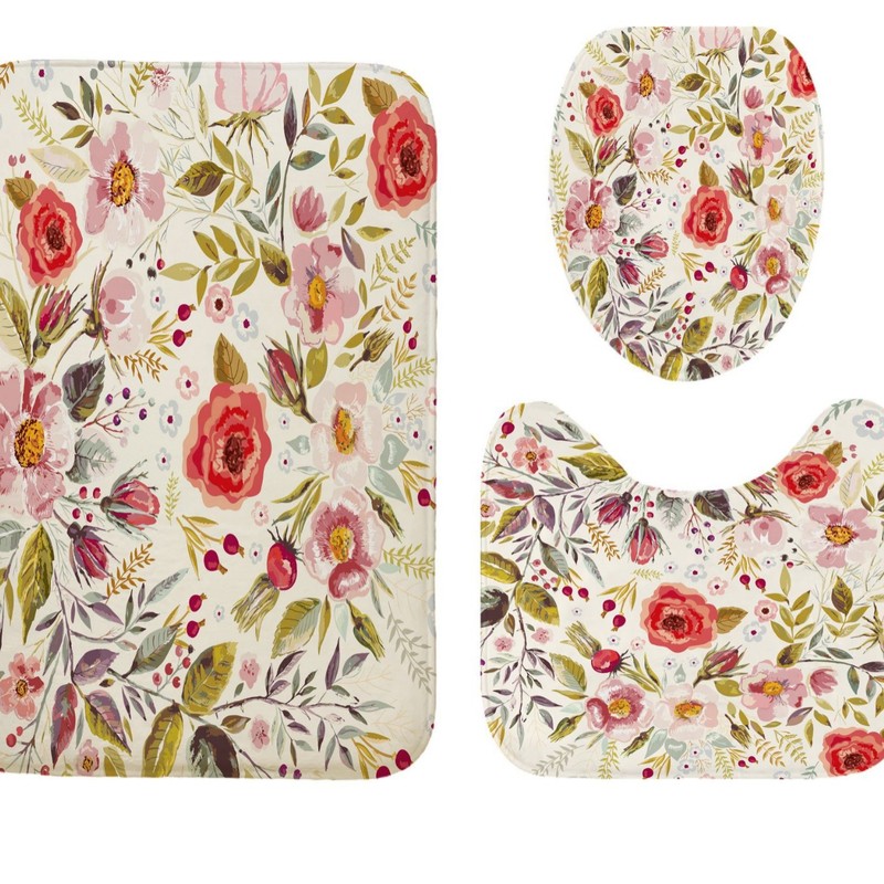 砕花シリーズ-デジタルプリント便器マット三点セット浴室トイレマット吸水セット-花型|undefined