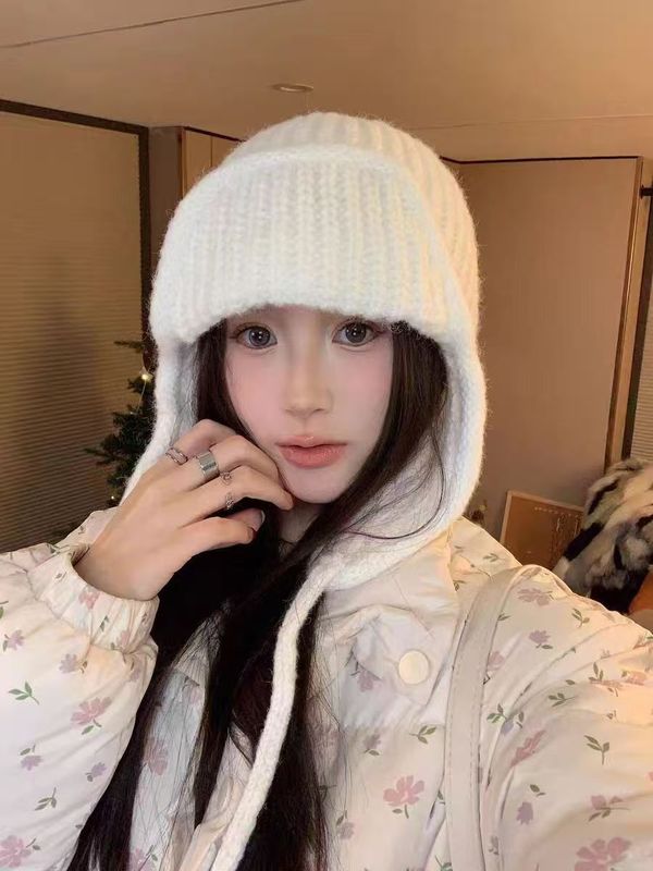 冬日氛围感ins韩系针织毛线帽女秋冬季保暖护耳飞行帽滑雪雷锋帽|undefined