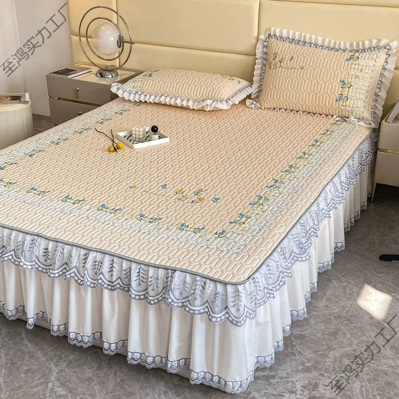 Летний латексный коврик, комплект из трех предметов, коврик из ледяного шелка, юбка для односпальной и двуспальной кровати, для домашнего использования 1,5/1,8/ 2.0m можно стирать в машине