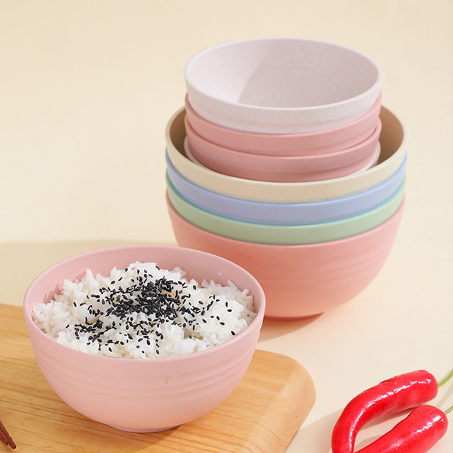 Cross-border wheat straw bowl household tableware rice bowl 15cm round Wheat Bowl set promotional gift logo printing