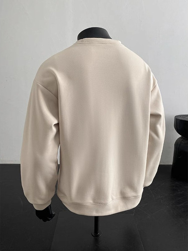 Black American Heavyweight Sweatshirt for Men Spring Retro Crew Neck Design-Oriented Niche Hoodie Streetwear Base Coat