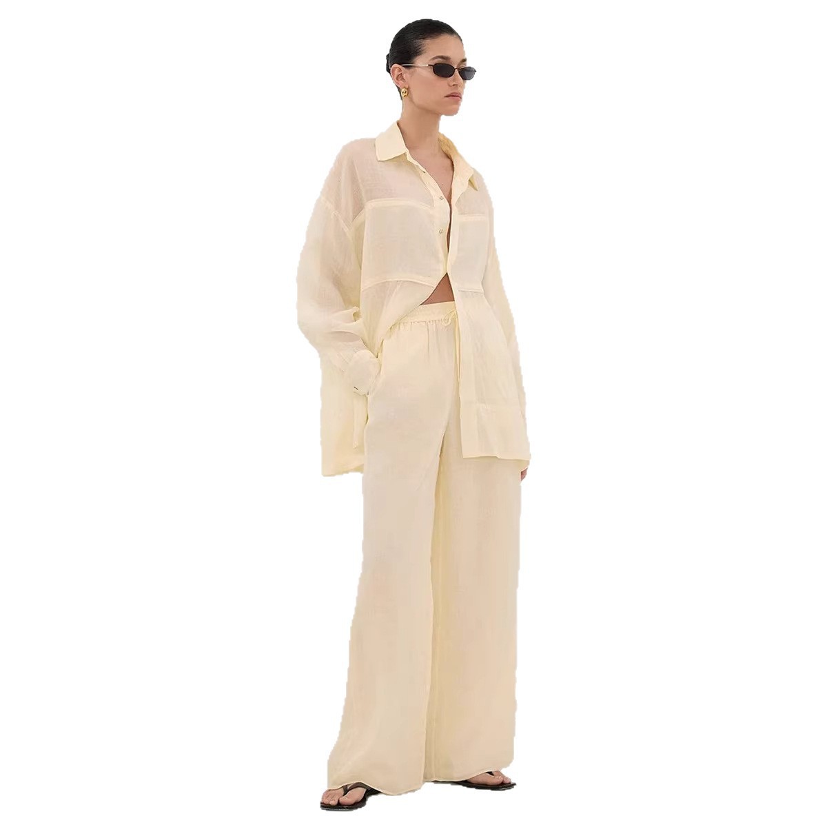 Women's Clothing Long Sleeved Shirt Set Fashionable Elegant Vacation Thin Trouser Spring_voghion.com