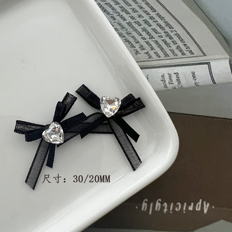 蕾丝欧根纱双层飘带蝴蝶结手工堆钻布艺网纱爱心蝴蝶结美甲饰品钻|undefined