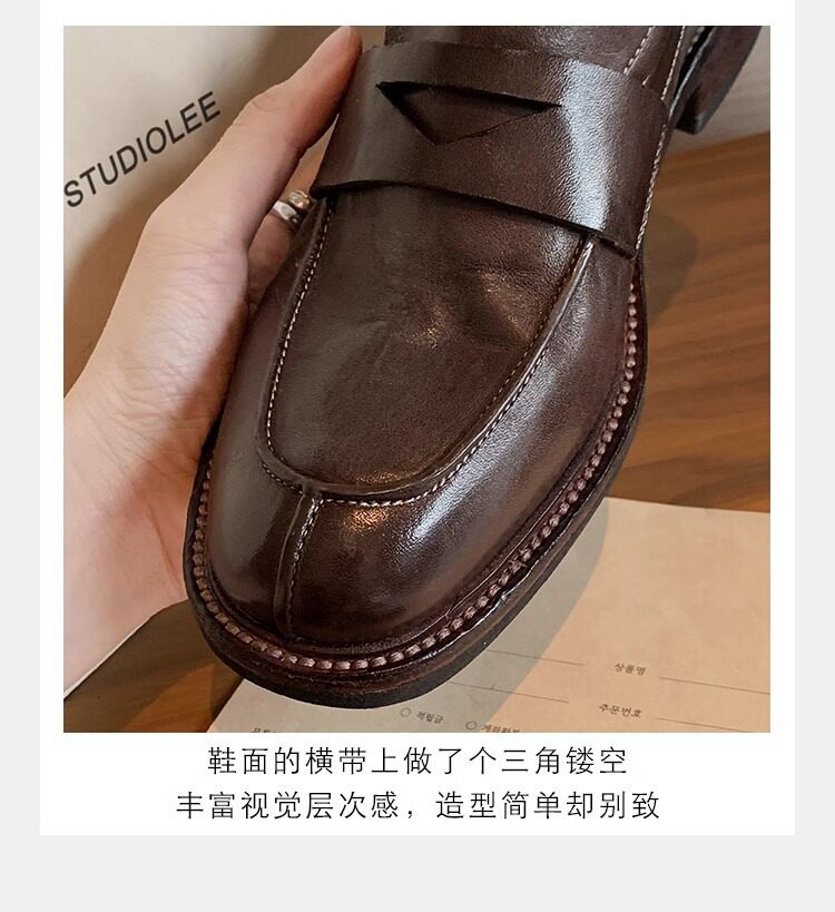 Giày lười nữ da bò mũi tròn gót vừa 3–5 cm — Điểm đen, Đốm nâu cổ điển chi tiết 19
