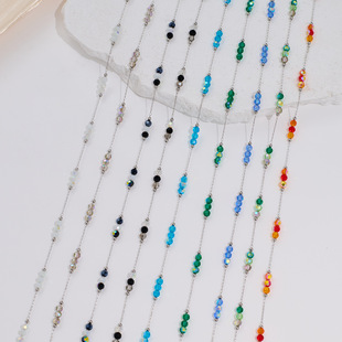 DIY Chain Stainless Steel Electroplated Fantasy Colorful Crystal Spacer Handmade Chain Simple Versatile Gemstone Loose Chain Wholesale