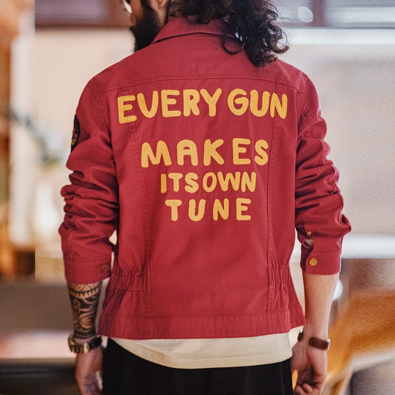 Madden Workwear American Retro Heavy Embroidery Champion Jacket Vintage Red Slim Fit Canvas Coat for Men Spring