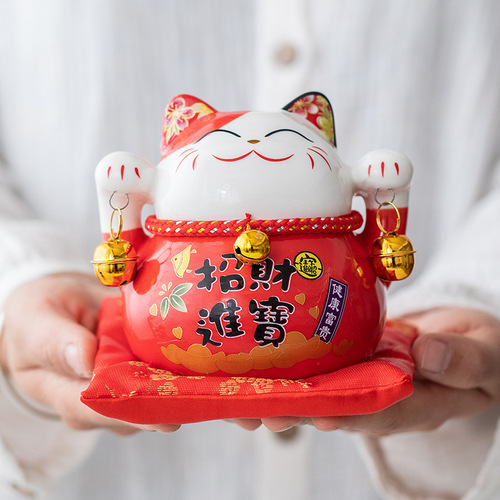 Wholesale lucky cat figurine desk accessory shop opening gift office cash register front desk decor coin bank