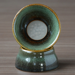 Canglan Ceramic Household Tea Strainer Stainless Steel Filter Kiln-Turned Dark Green Brushed Tea Filter Chinese Retro Tea Set