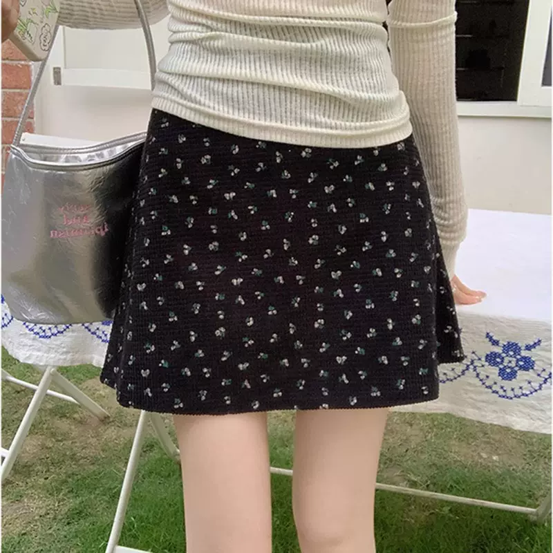韩版甜美小众复古小碎花半身裙女2025新款内衬a字高腰显瘦短裙子