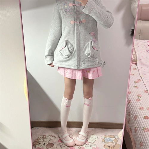 Chloe Hui Japanese-style versatile cartoon soft cute combed cotton bunny bear soft girl versatile Lolita knee-high socks for spring and summer