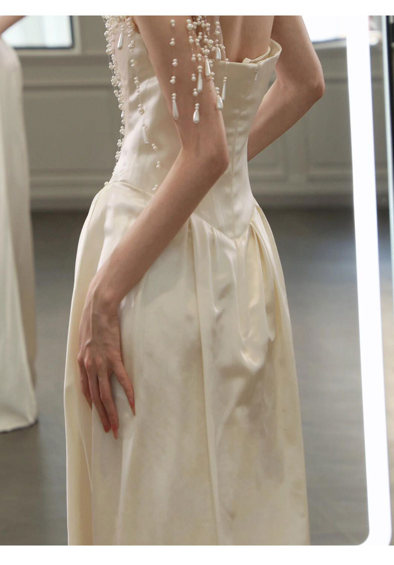 Elegant Style Light Wedding Dress Pearl Morning Robe Mermaid Style Gown For Engagement Niche Banquet Evening Wear_ecoleips.com
