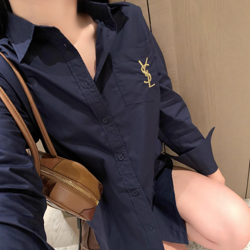 25早秋新款男友风金线刺绣字母口袋极简衬衣|undefined