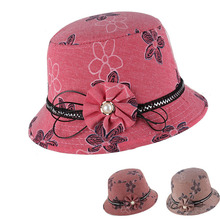 春秋季女帽印花枫叶花朵圆顶小礼帽时装妈妈帽子遮阳盆帽时装帽子