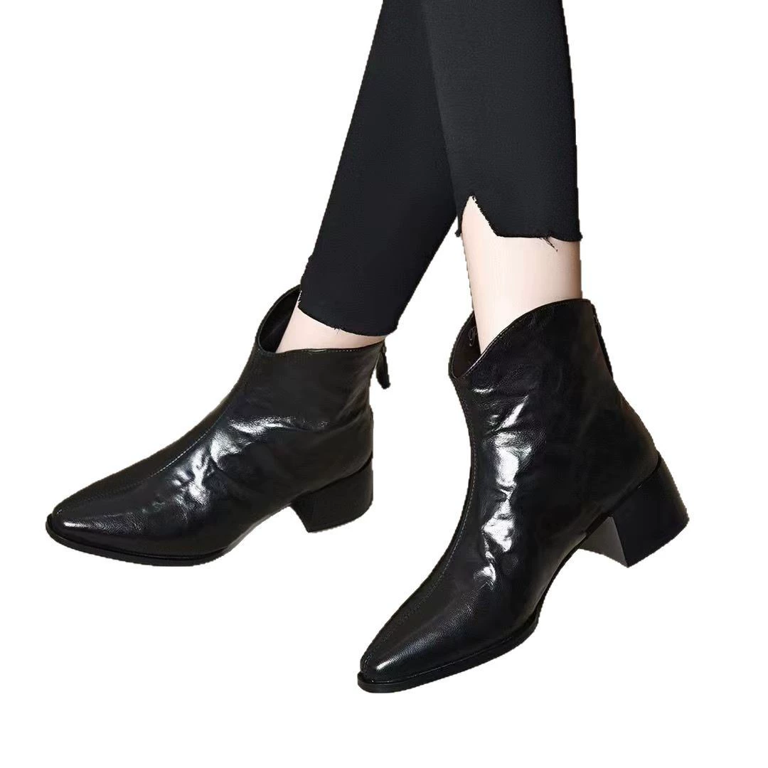 Universal low boots pointy toe, fleece chain with zipper, fitted