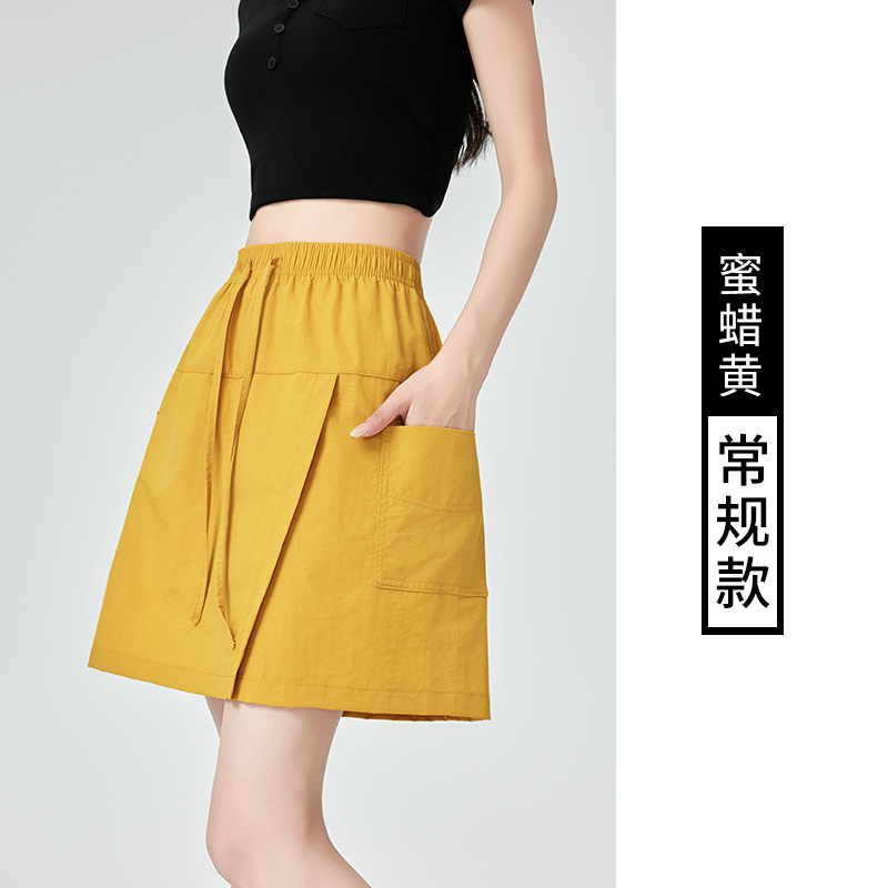 速乾性カーゴキュロット女性用 2025 夏新作ウエストゴムフロントスリットデザインスポーツカジュアル 5 点パンツスカート